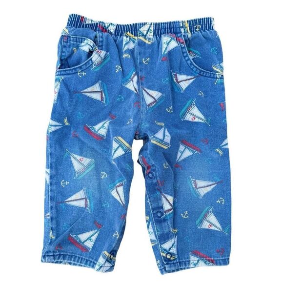 Vintage OshKosh Baby B’Gosh Sailboat Print Jeans 18 Months - Picture 1 of 4